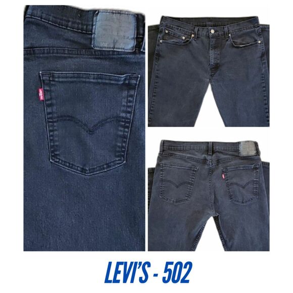 Levi's 502 Men Taper Stretch Jeans Black Size 36x32 - Picture 1 of 8